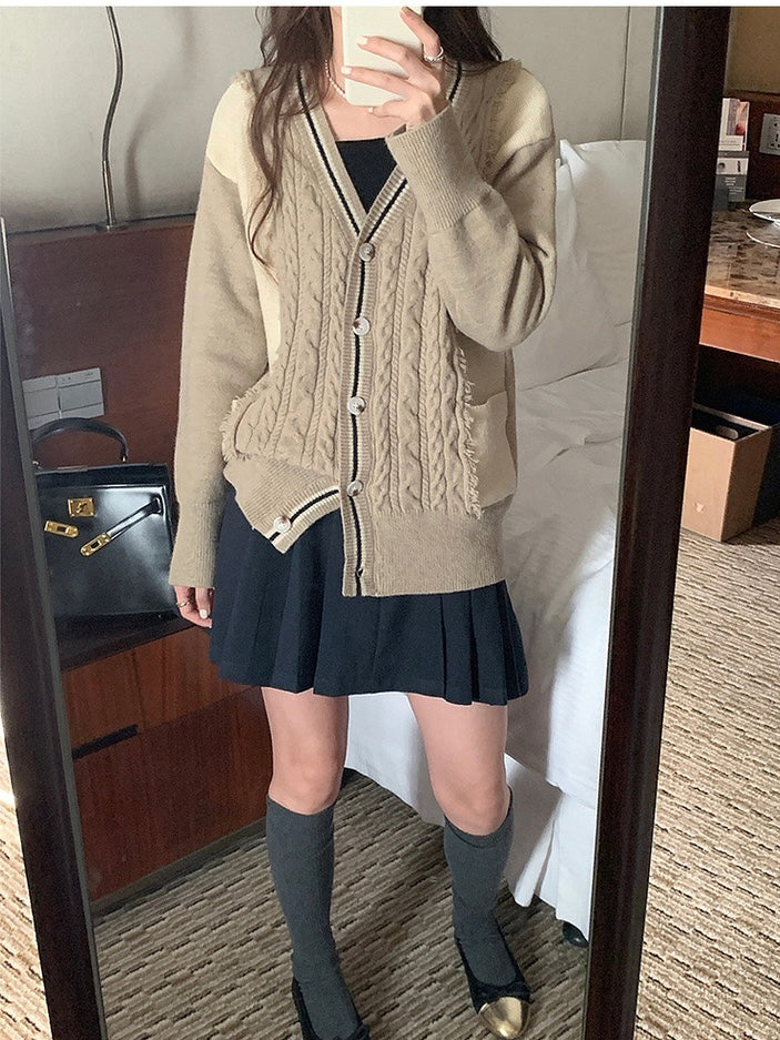 【韩系女主】两色麻花开衫Button Fluffy Cardigan