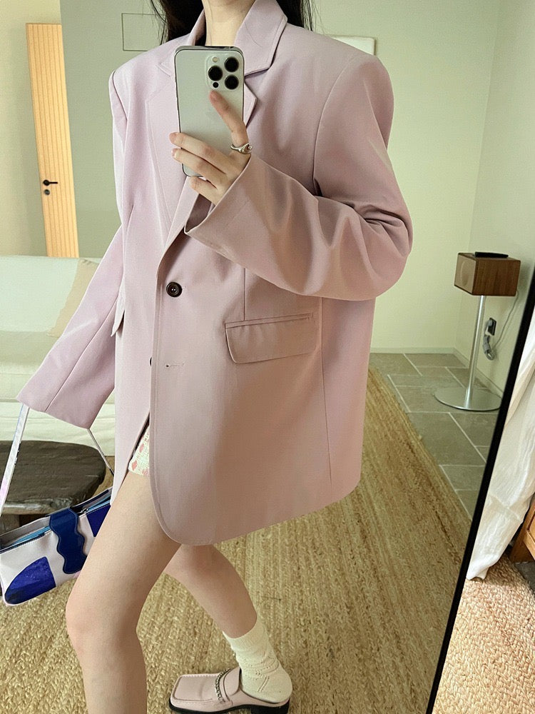 粉紫色廓形西服外套Pastel Pink Single-Breasted Blazer