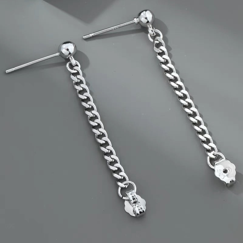 Silver Chain Stud Earrings