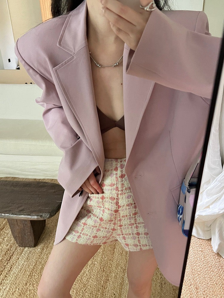 粉紫色廓形西服外套Pastel Pink Single-Breasted Blazer