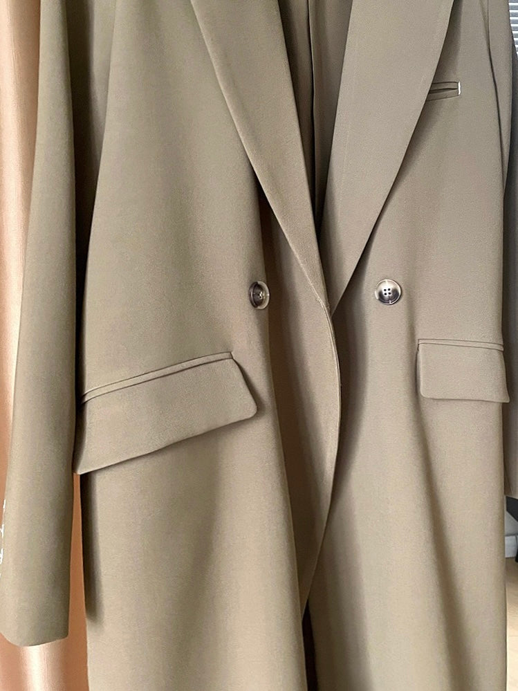 韩版刺绣风衣外套Coffee Longline Blazer Coat
