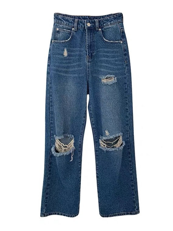 【时髦分子】破洞高腰牛仔裤Ripped High-Rise Jean