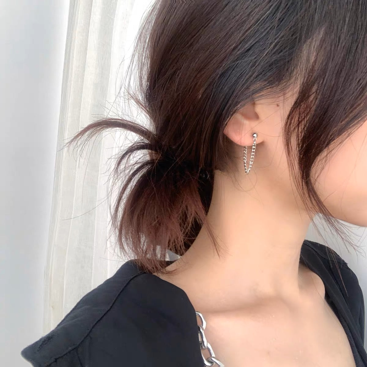 Silver Chain Stud Earrings