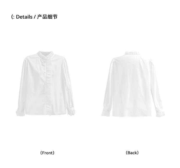 【巴黎街头】全棉木耳边立领衬衫