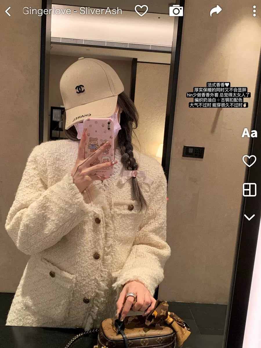 【奶油欧尼】加厚小香外套White Textured Wool Coat