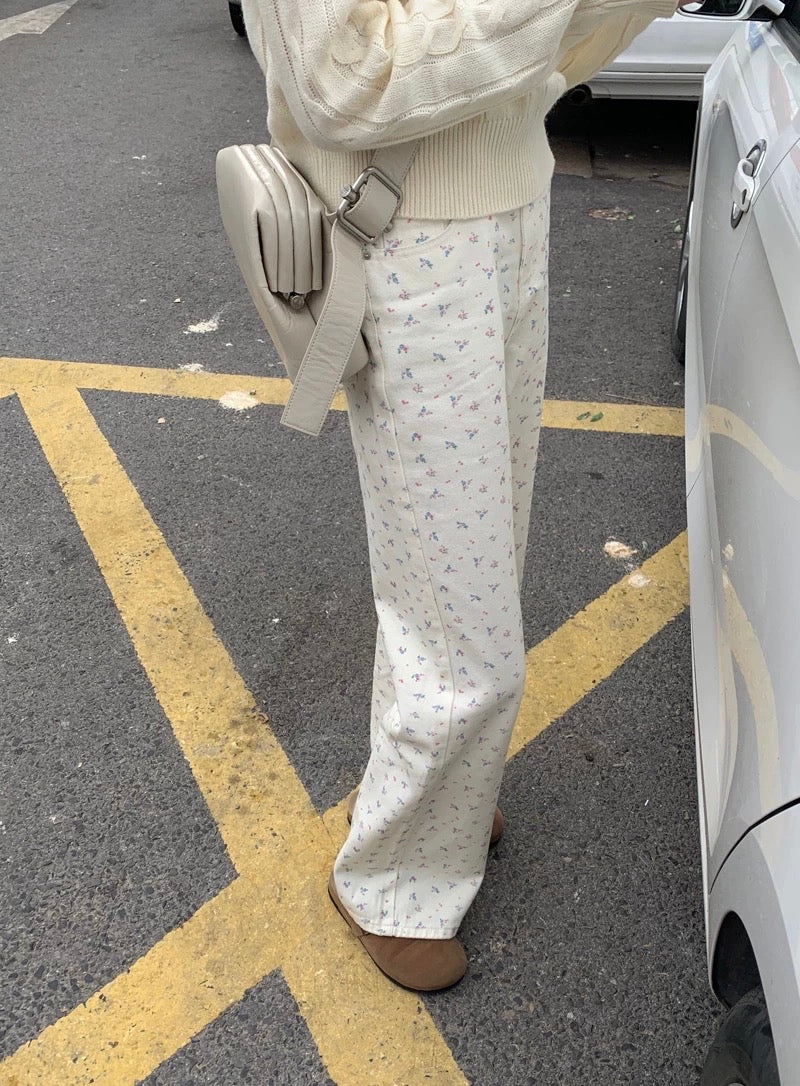 韩系碎花牛仔裤Floral Print Jeans