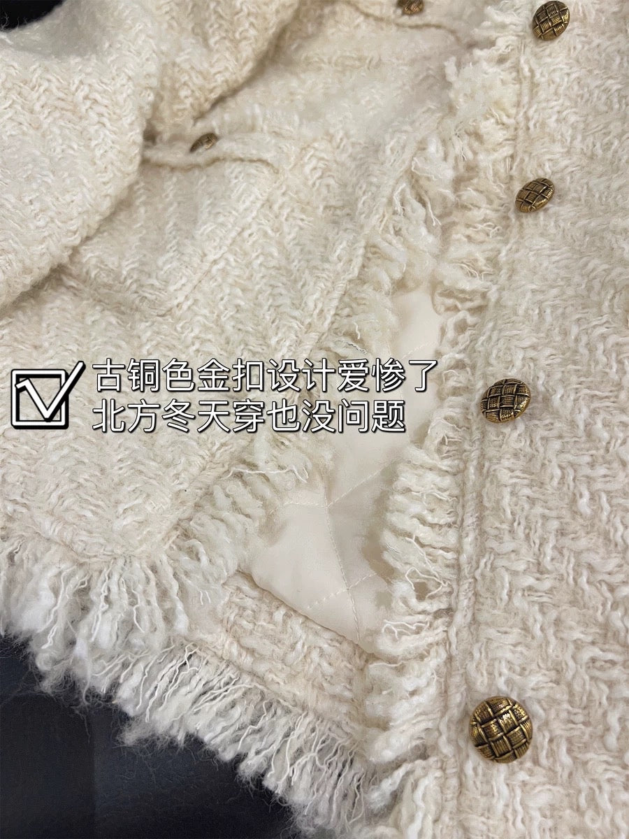 【奶油欧尼】加厚小香外套White Textured Wool Coat