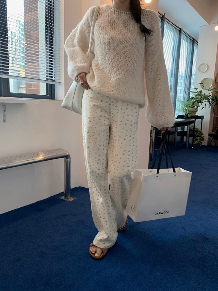 韩系碎花牛仔裤Floral Print Jeans