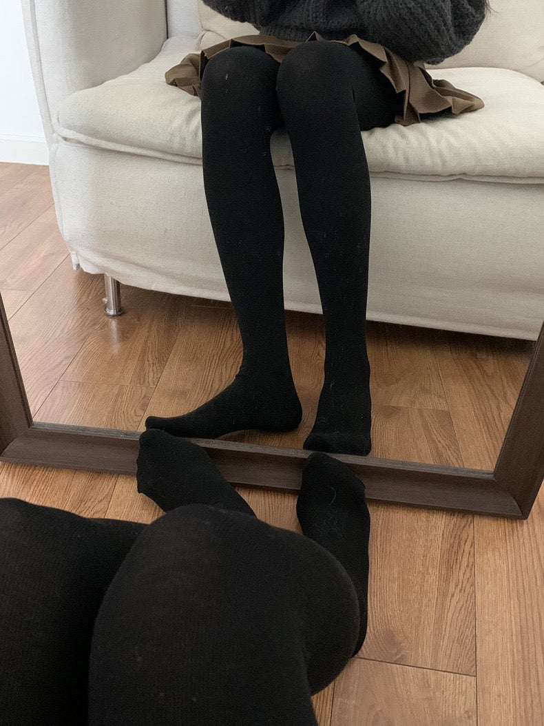 黑/灰 高腰羊脂绒连裤袜Winter Essential Pantyhose