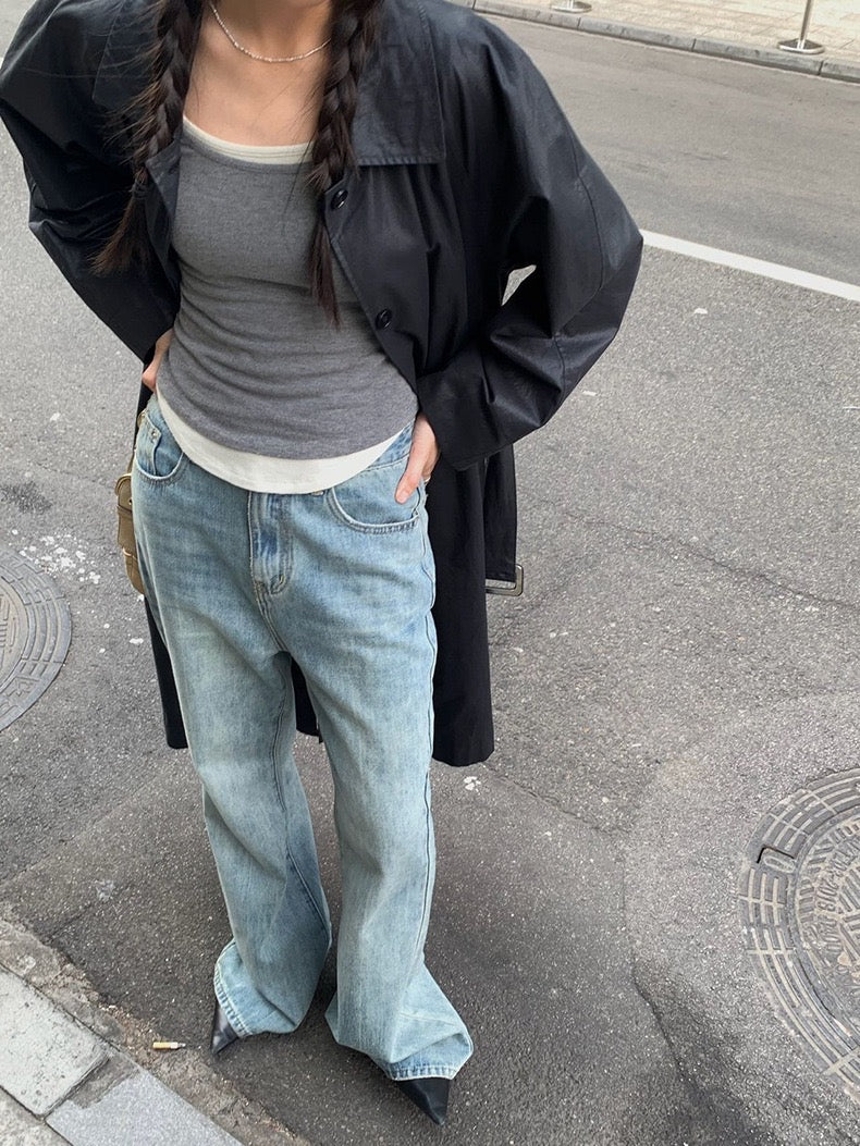 修身U领拼接假两件Slice Fit Two-Piece