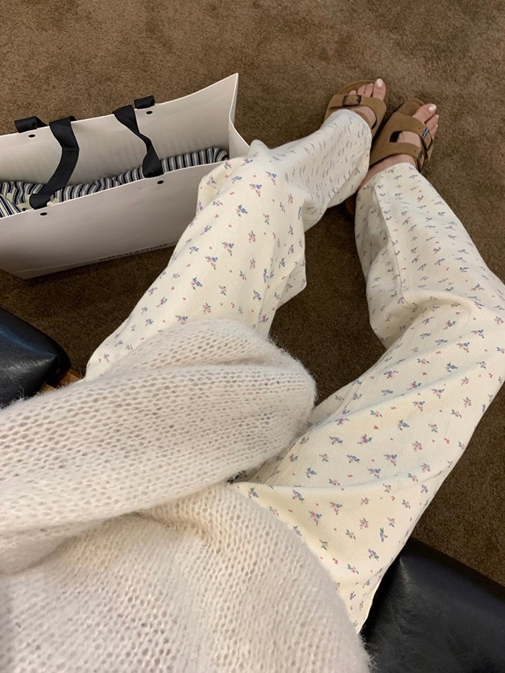 韩系碎花牛仔裤Floral Print Jeans