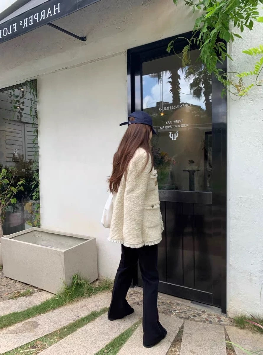 【奶油欧尼】加厚小香外套White Textured Wool Coat