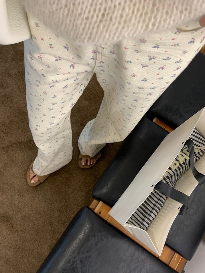 韩系碎花牛仔裤Floral Print Jeans