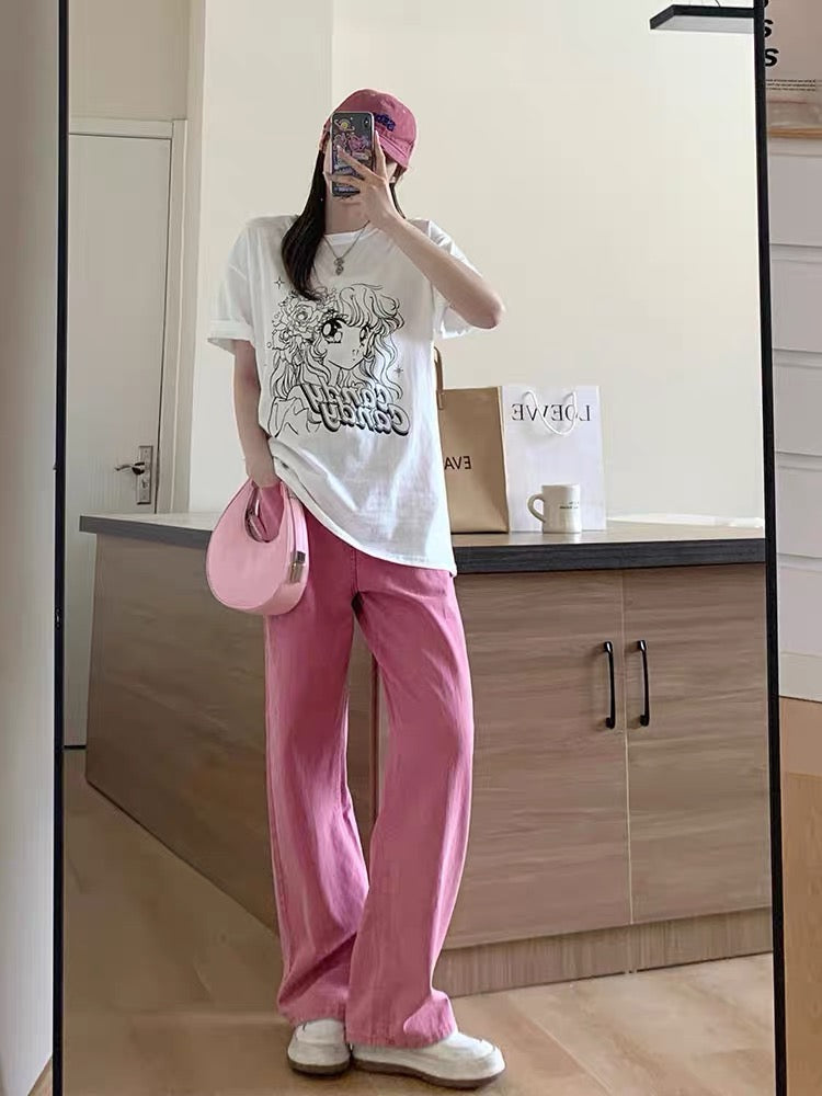 粉色阔腿牛仔裤Fuscia Pink Jean
