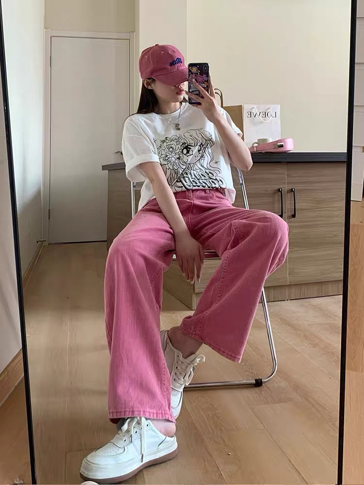 粉色阔腿牛仔裤Fuscia Pink Jean