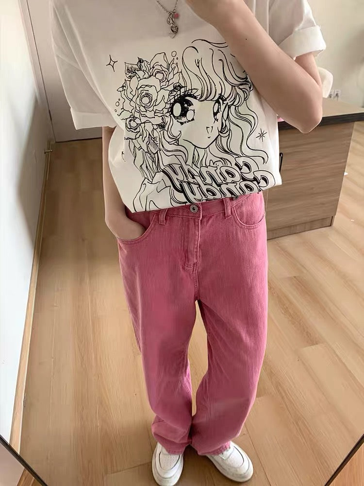 粉色阔腿牛仔裤Fuscia Pink Jean