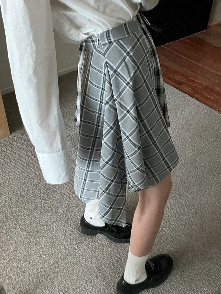 学院风格纹不规则半裙Striped Pleated Patchwork Skirt