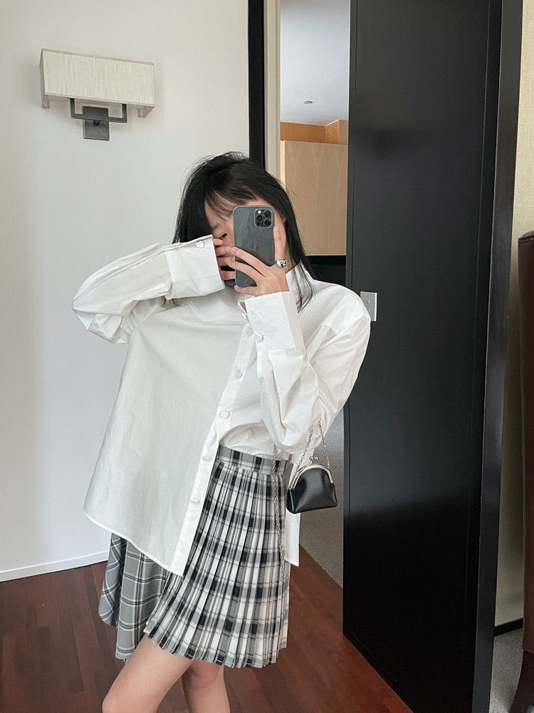 学院风格纹不规则半裙Striped Pleated Patchwork Skirt