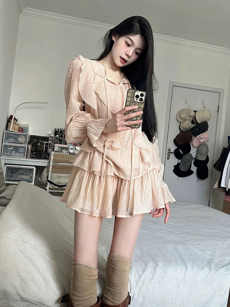 浅粉肌理感短裙套装如意塘少女套装