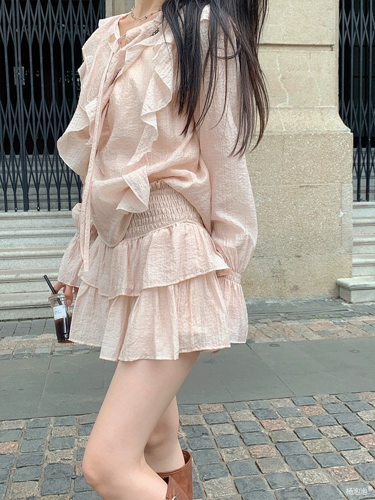 浅粉肌理感短裙套装如意塘少女套装