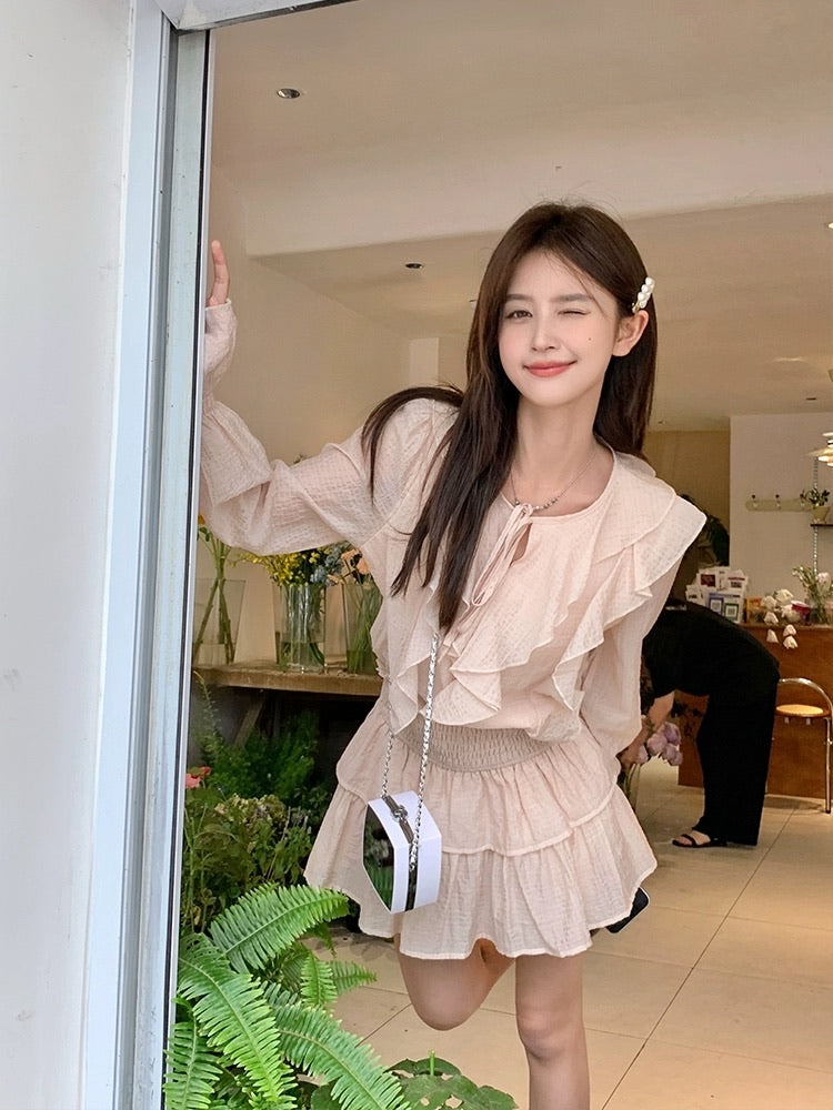 浅粉肌理感短裙套装如意塘少女套装
