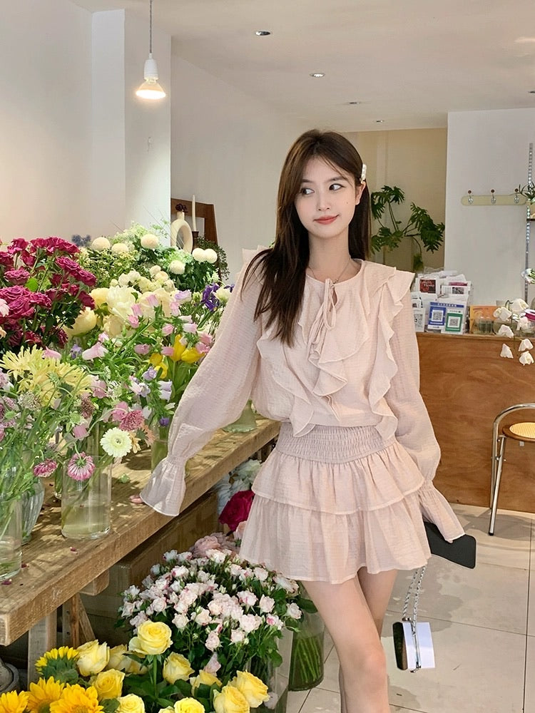 浅粉肌理感短裙套装如意塘少女套装