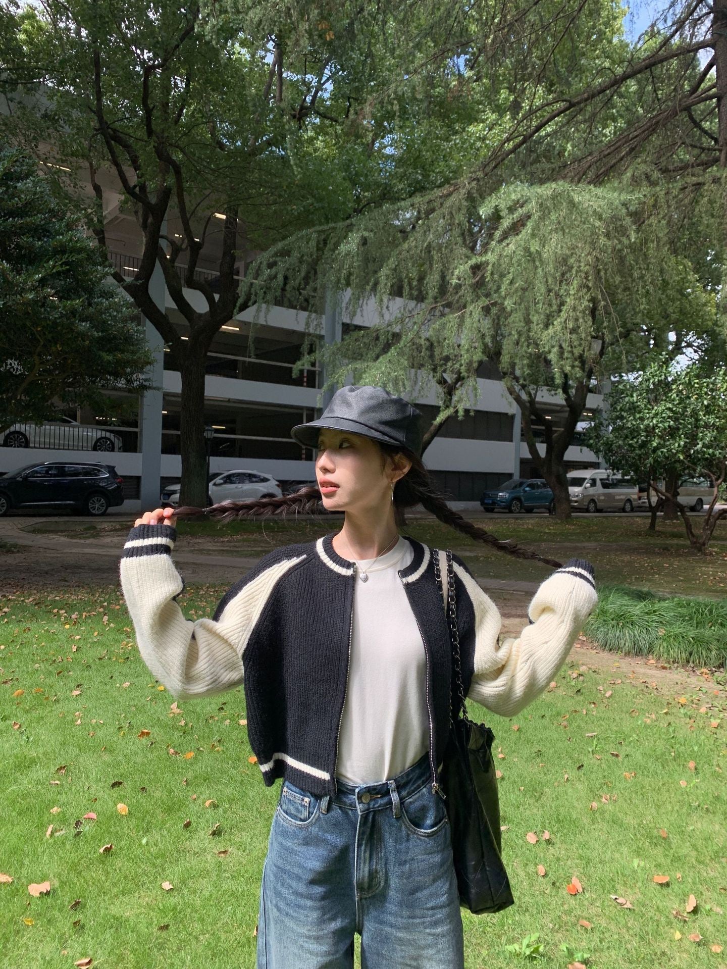 复古撞色短款厚针织外套Vintage Clash Chunky Knit Jacket