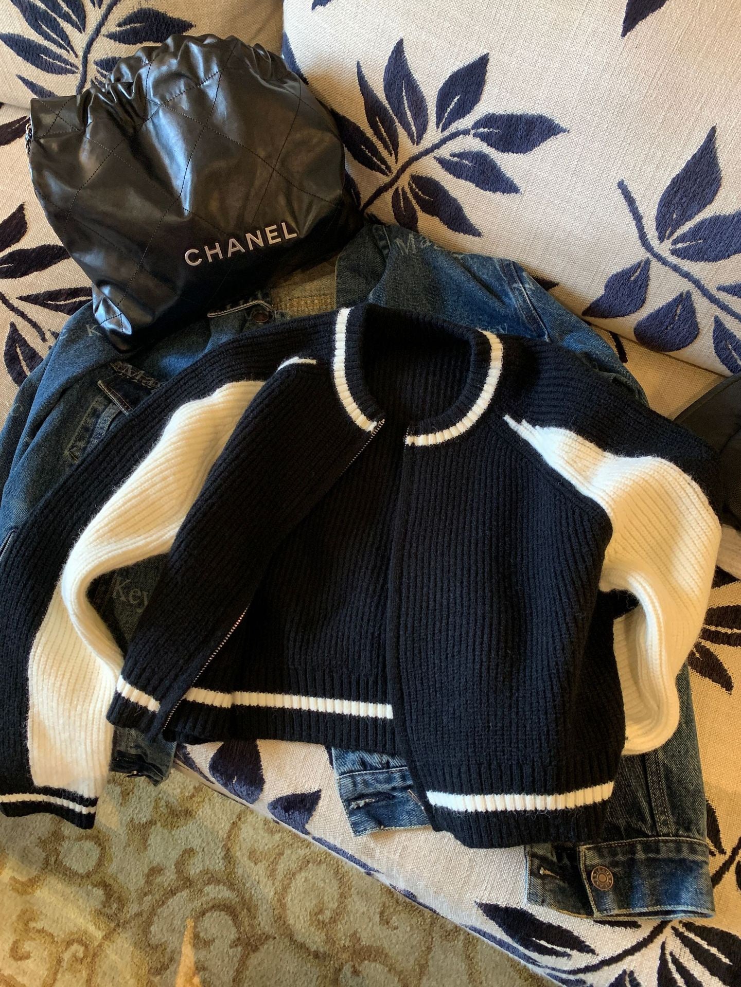 复古撞色短款厚针织外套Vintage Clash Chunky Knit Jacket