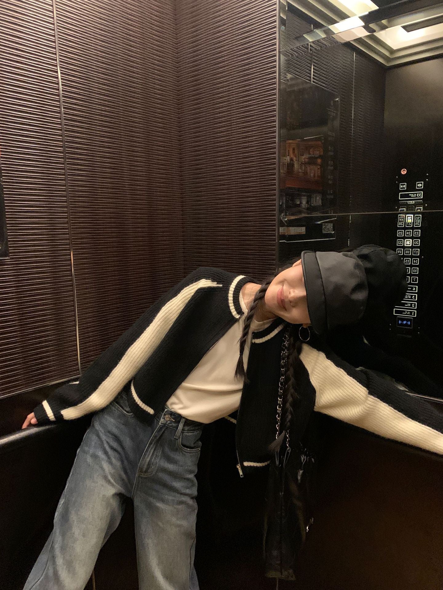 复古撞色短款厚针织外套Vintage Clash Chunky Knit Jacket