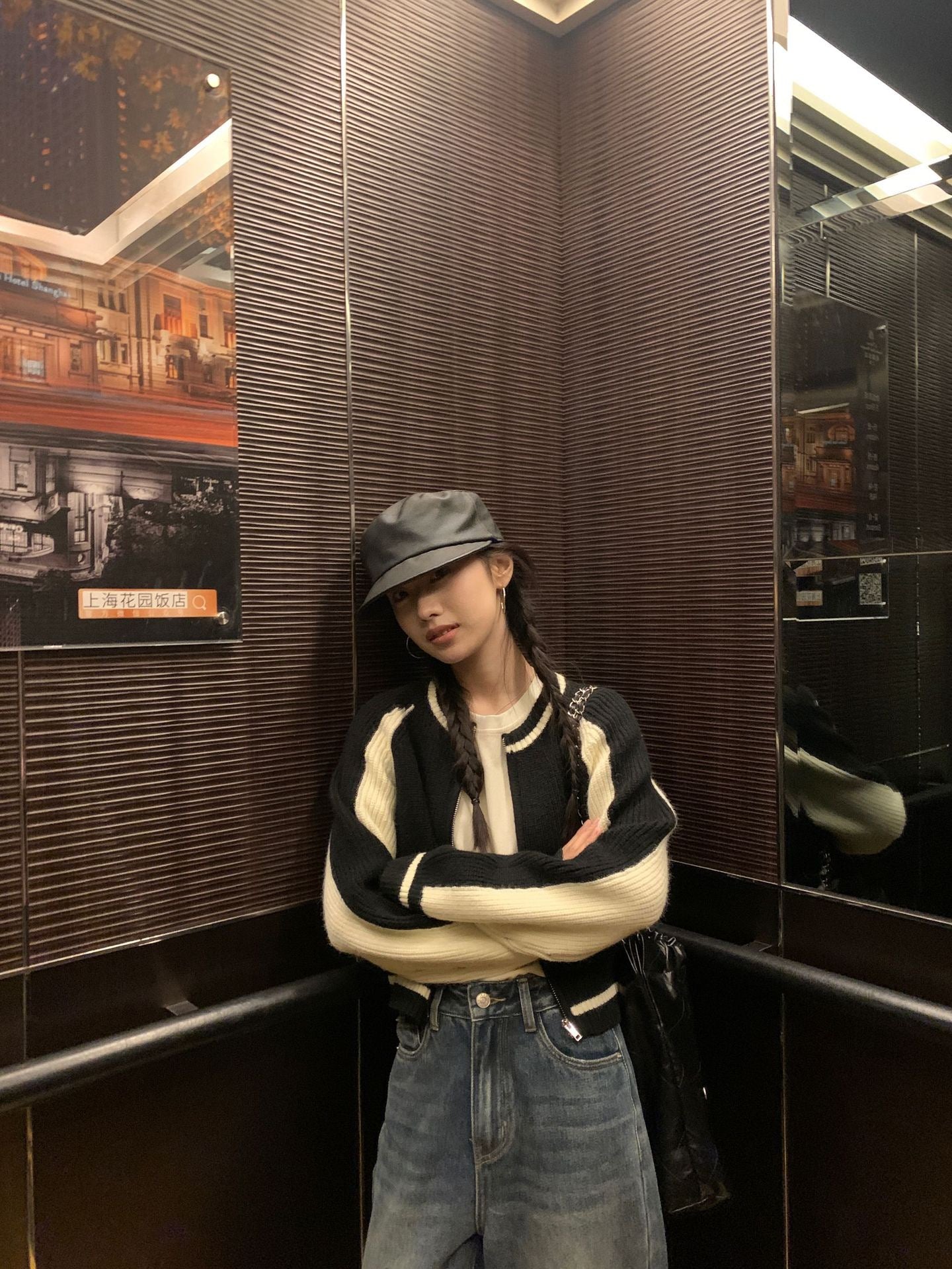 复古撞色短款厚针织外套Vintage Clash Chunky Knit Jacket
