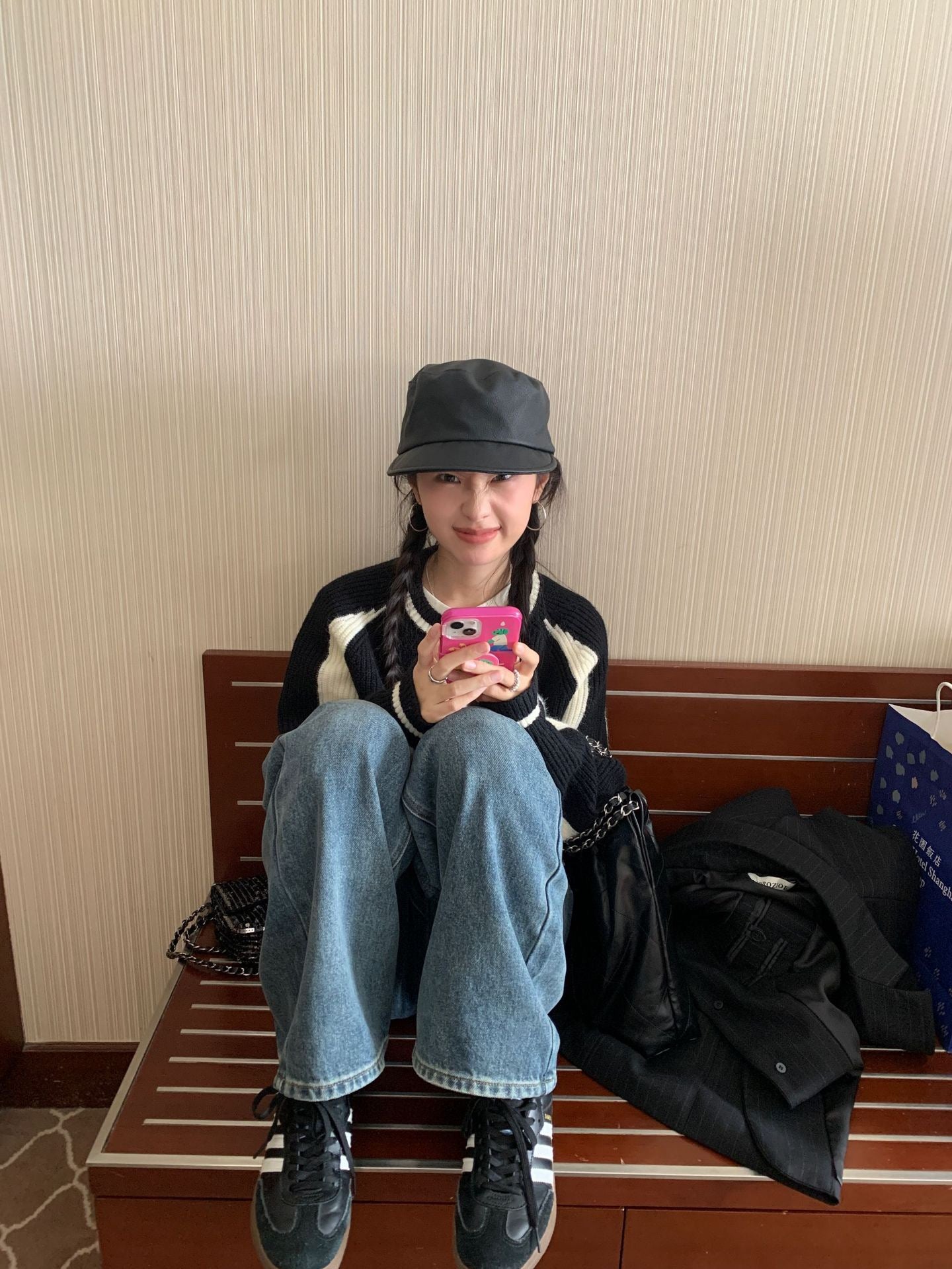复古撞色短款厚针织外套Vintage Clash Chunky Knit Jacket
