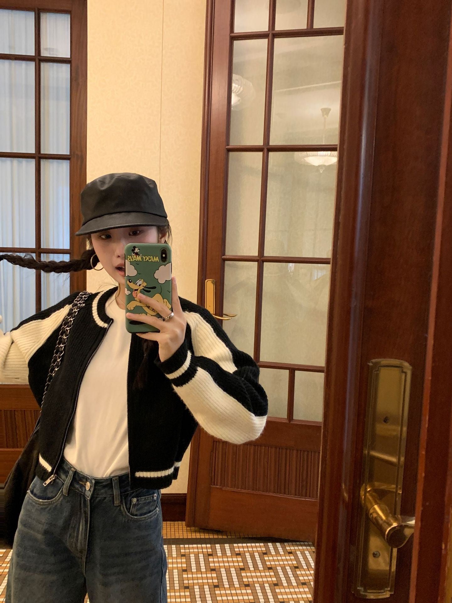 复古撞色短款厚针织外套Vintage Clash Chunky Knit Jacket