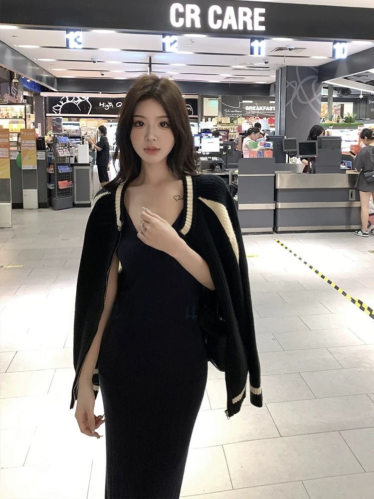 复古撞色短款厚针织外套Vintage Clash Chunky Knit Jacket