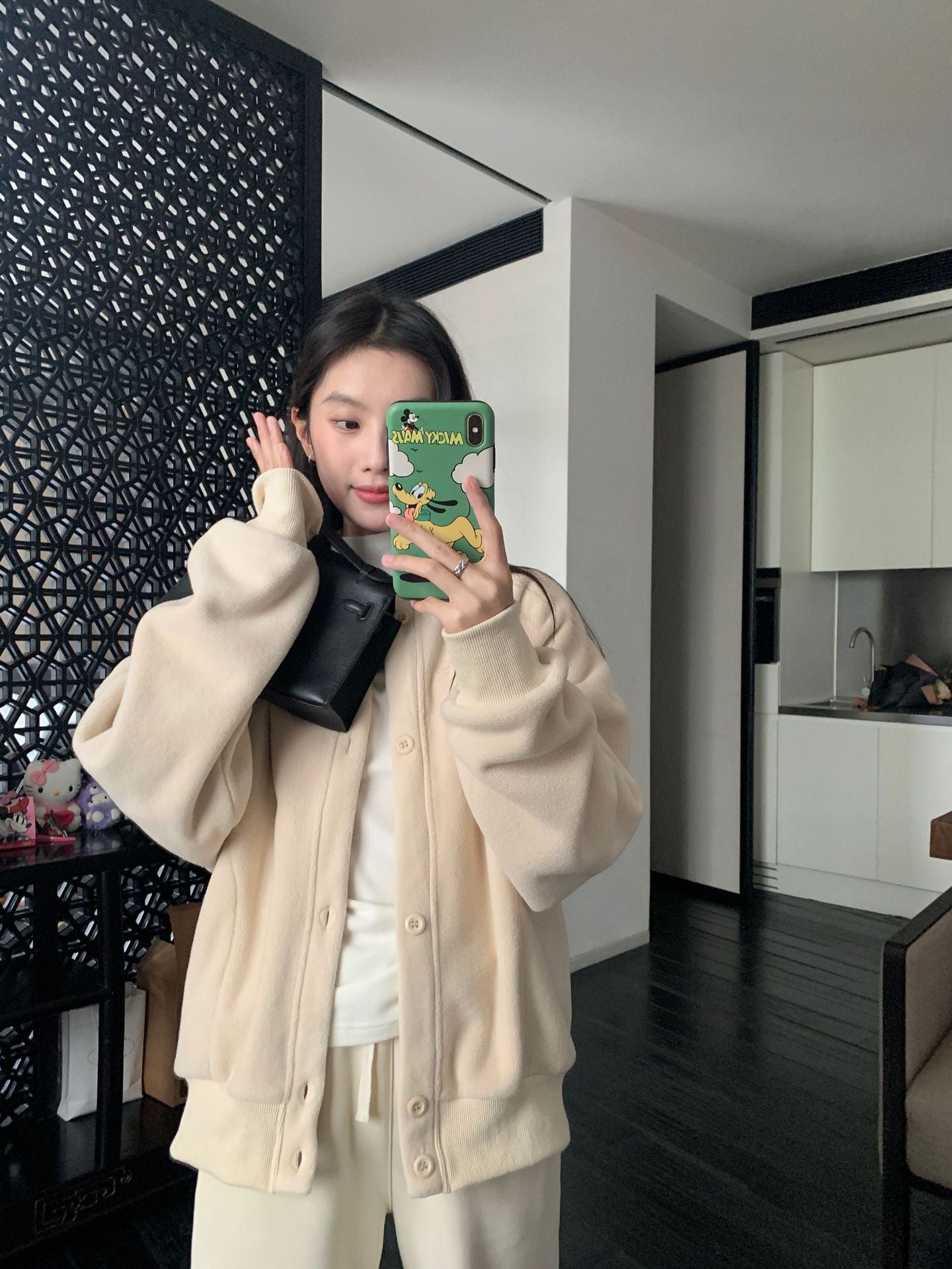 摇粒绒刺绣单排扣卫衣外套Sweatshirt Jacket in Rocker Fleece