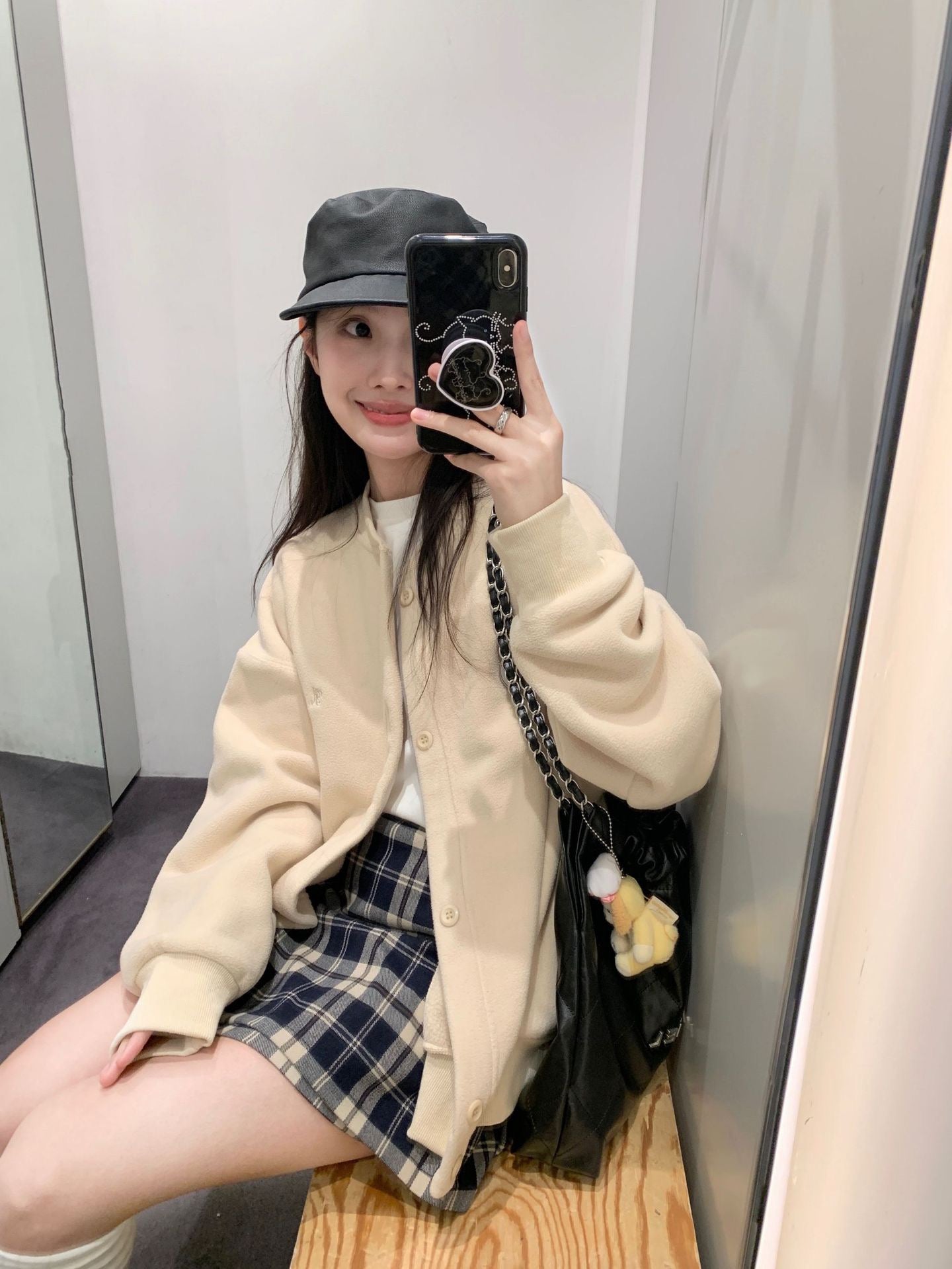 摇粒绒刺绣单排扣卫衣外套Sweatshirt Jacket in Rocker Fleece