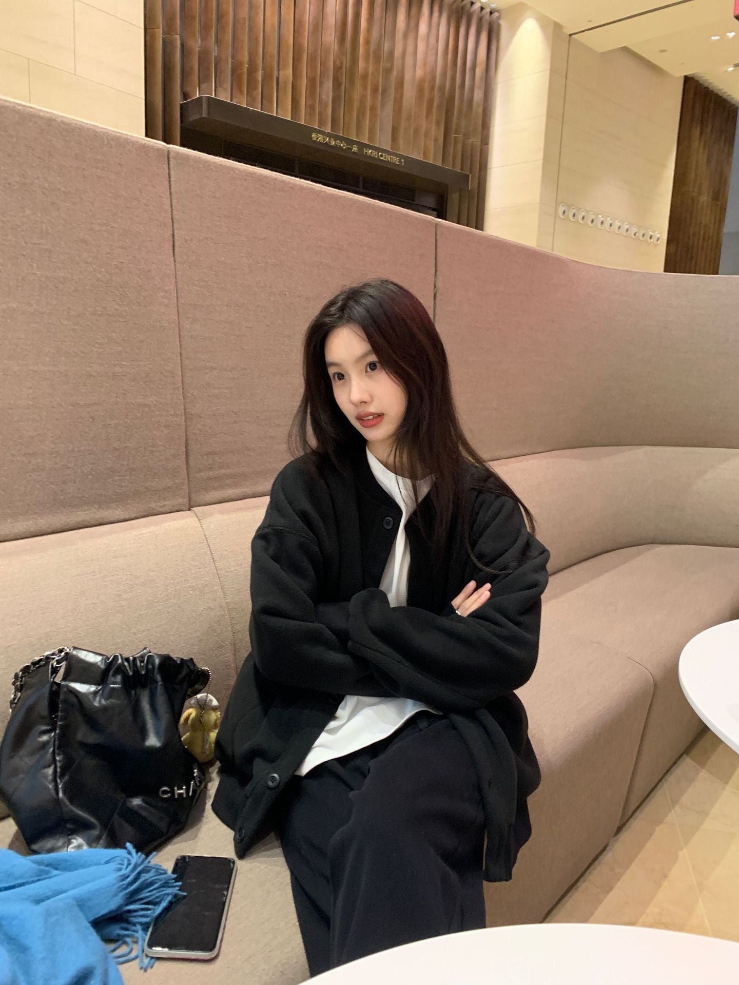 摇粒绒刺绣单排扣卫衣外套Sweatshirt Jacket in Rocker Fleece