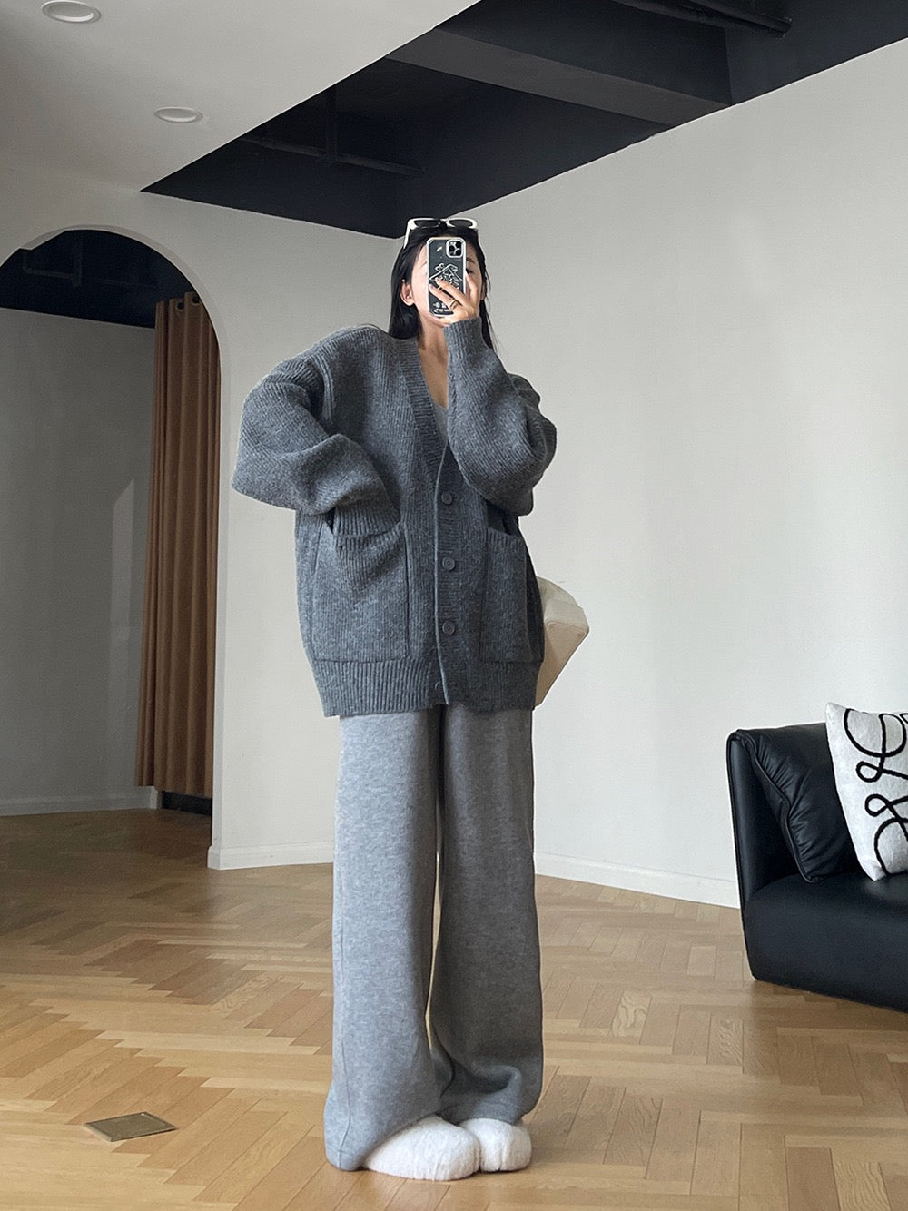 格雷系温柔慵懒针织套装Gray lazy knitting suit