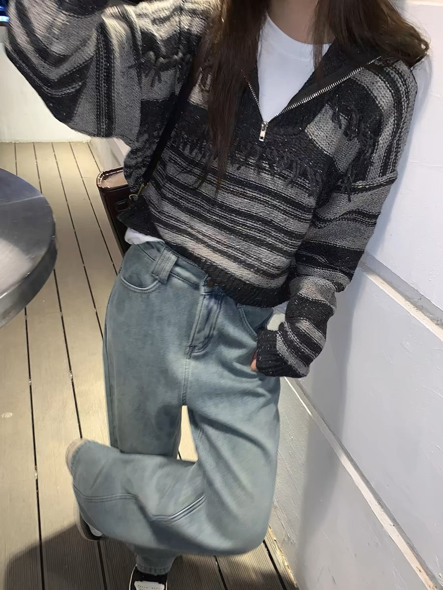 浅蓝色加绒宽松牛仔裤Light Blue Padded Loose Jeans