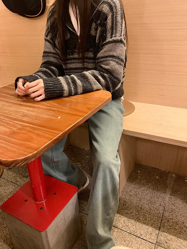 浅蓝色加绒宽松牛仔裤Light Blue Padded Loose Jeans