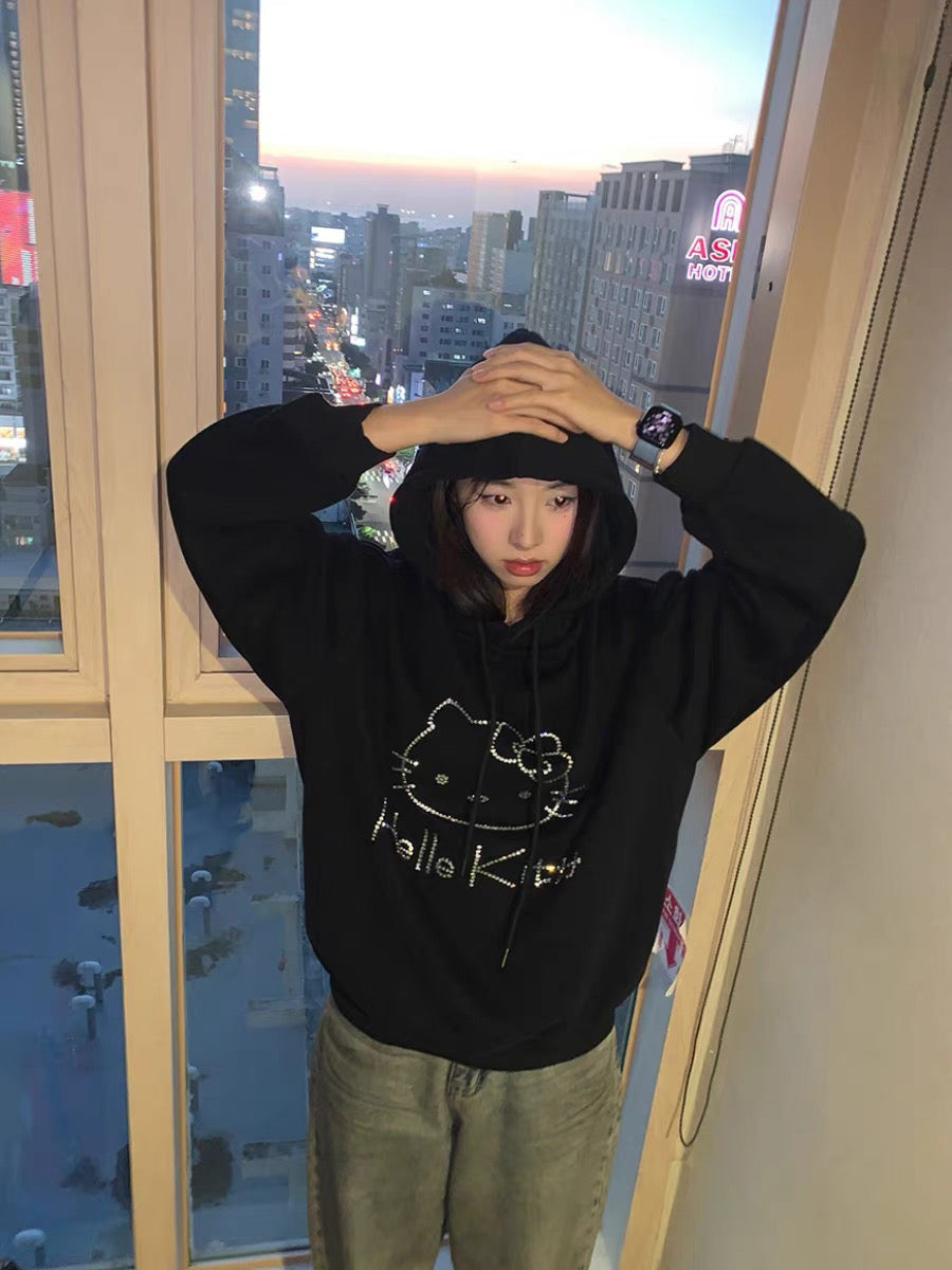 kitty印花加绒套头卫衣kitty print padded pullover jumper