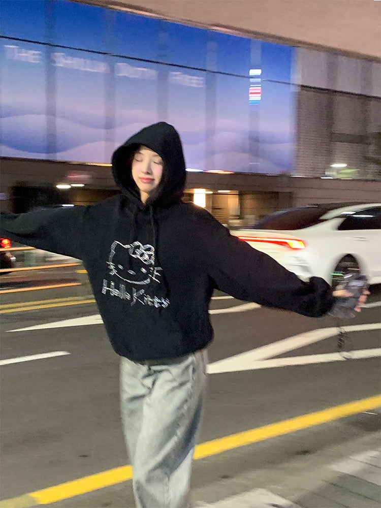 kitty印花加绒套头卫衣kitty print padded pullover jumper