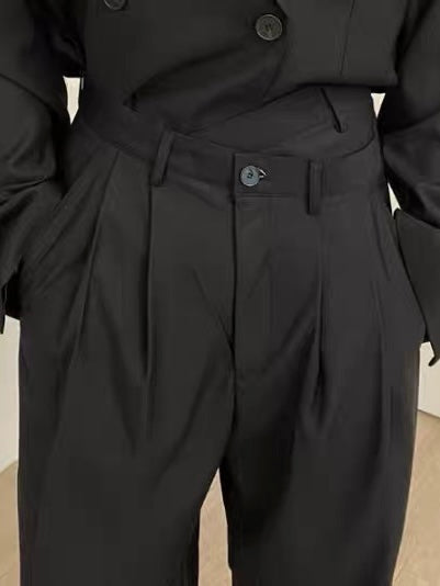 黑色不规则斜扣西裤Black Wide Leg Trouser