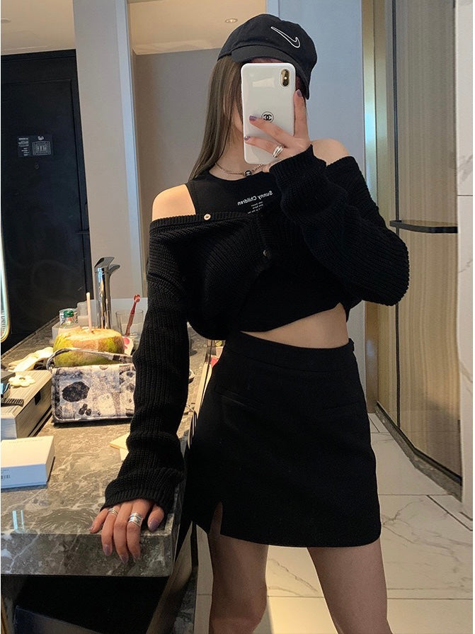 黑色下摆开衩短裙Black Mini Skirt