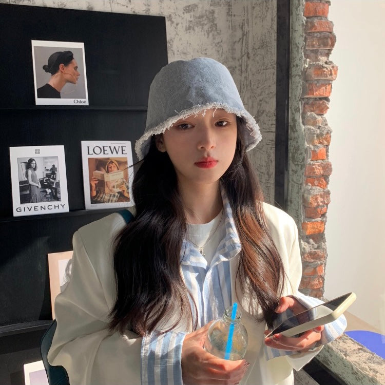 韩版毛边牛仔盆帽Denim Bucket Hat