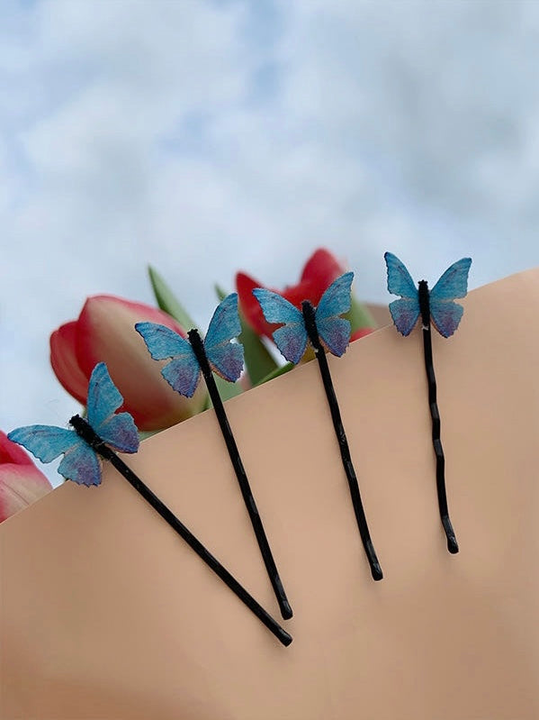 蓝色蝴蝶结发夹Blue Butterfly Hair Clip Set