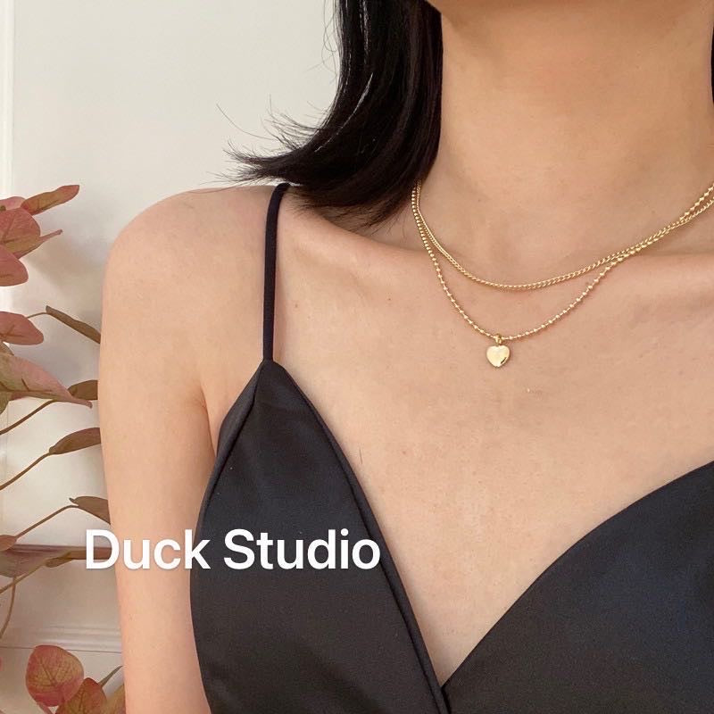 Bead and Curb Double Chain Pendant Necklace