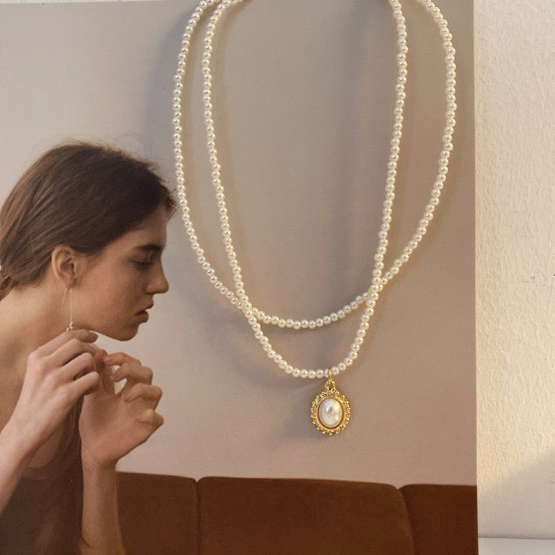 宫廷风双戴珍珠项链Pearl Double Chain Necklace