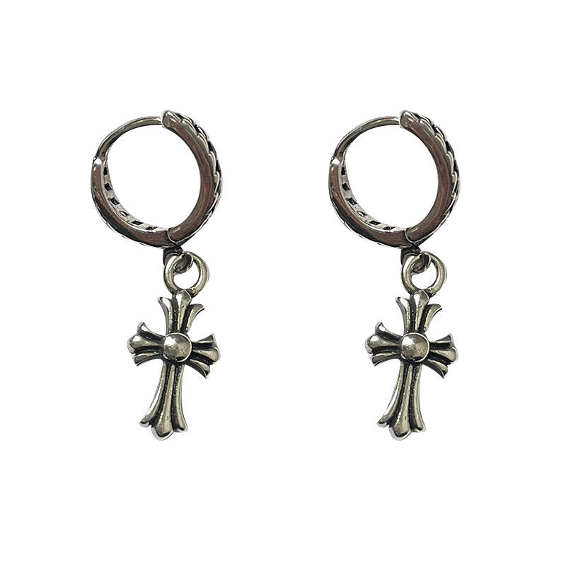 做旧十字架耳钉Black Huggie Earrings