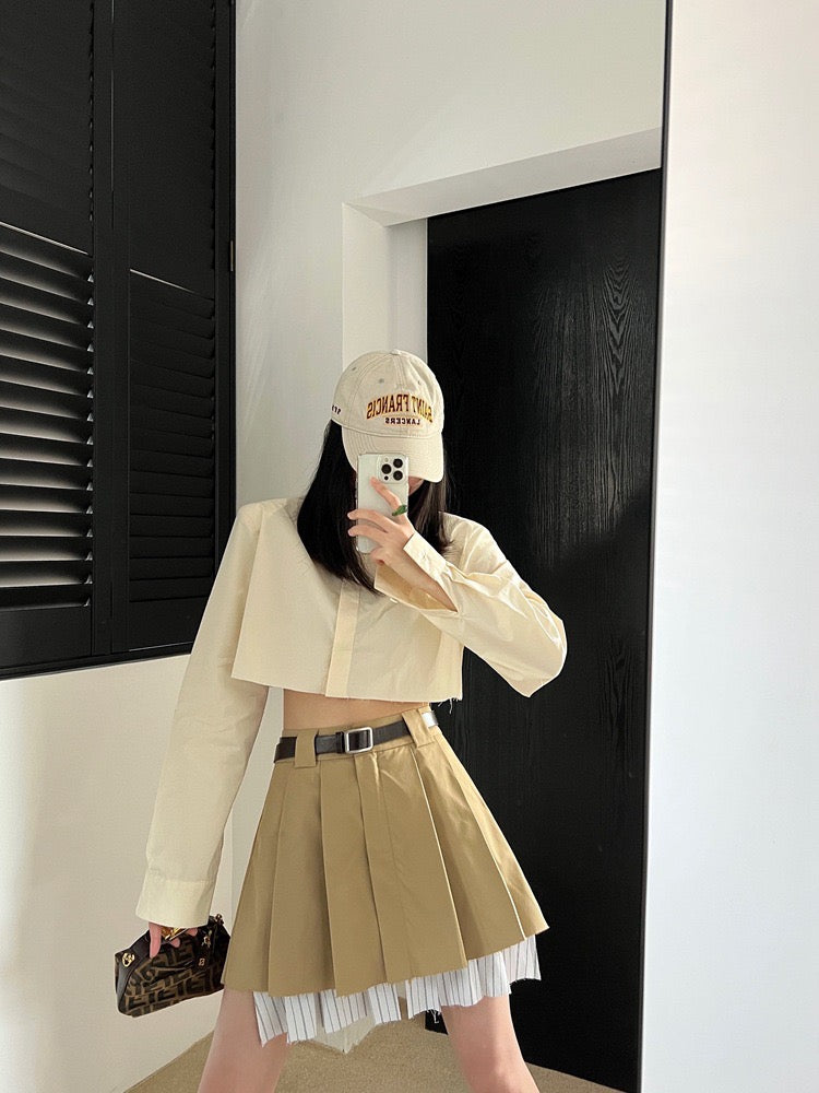 奶油米短款垫肩衬衫Ivory Button Crop Shirt