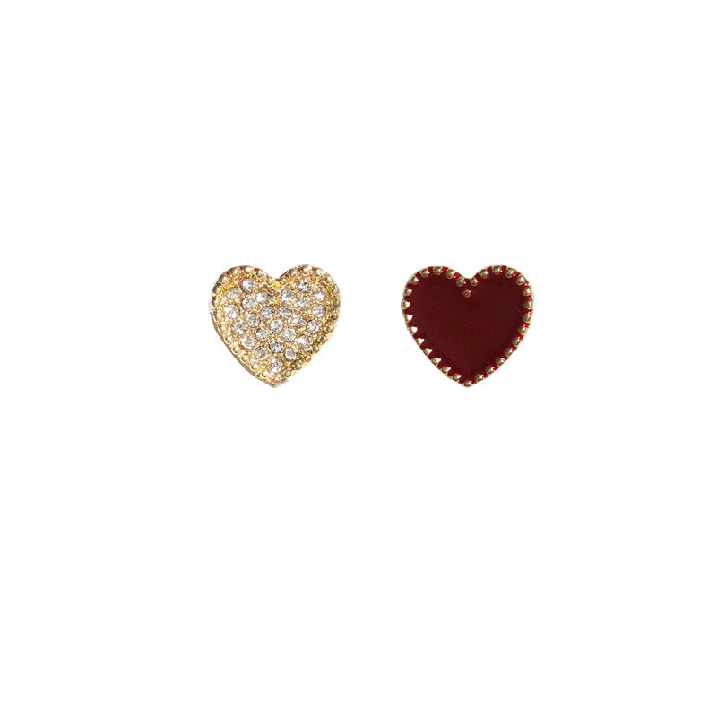 Unmatched Gold Plated Heart Stud Earrings with Diamonds